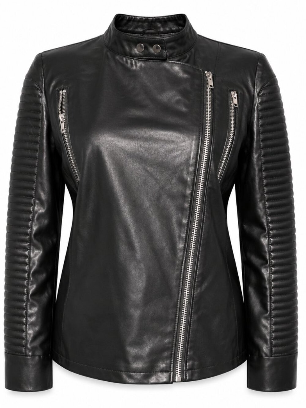 Women's Black Faux Leather Moto Jacket New | 132
